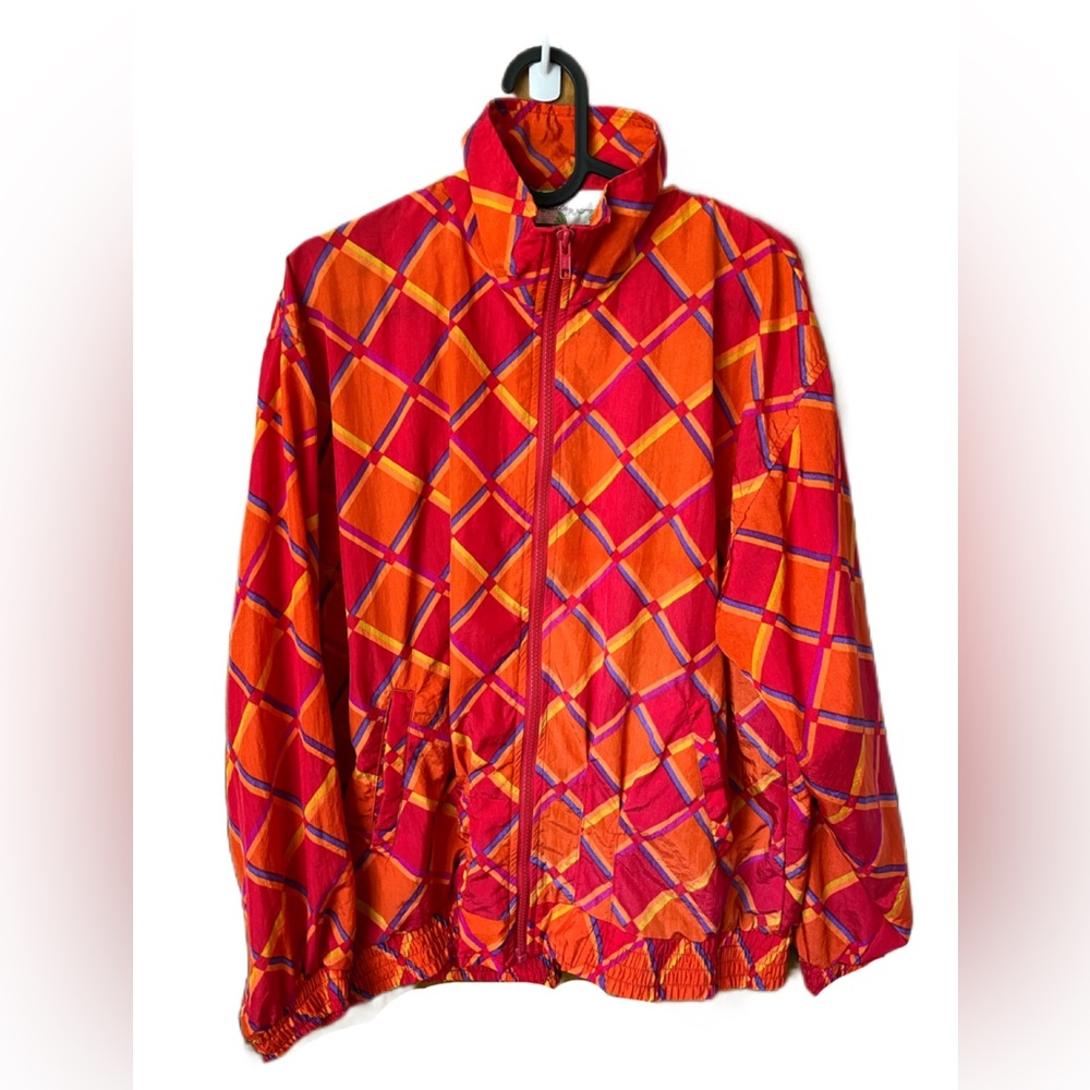90s Vintage Healthy Attitude Quarter Sleeve Orange & Red Checkered Windbreaker